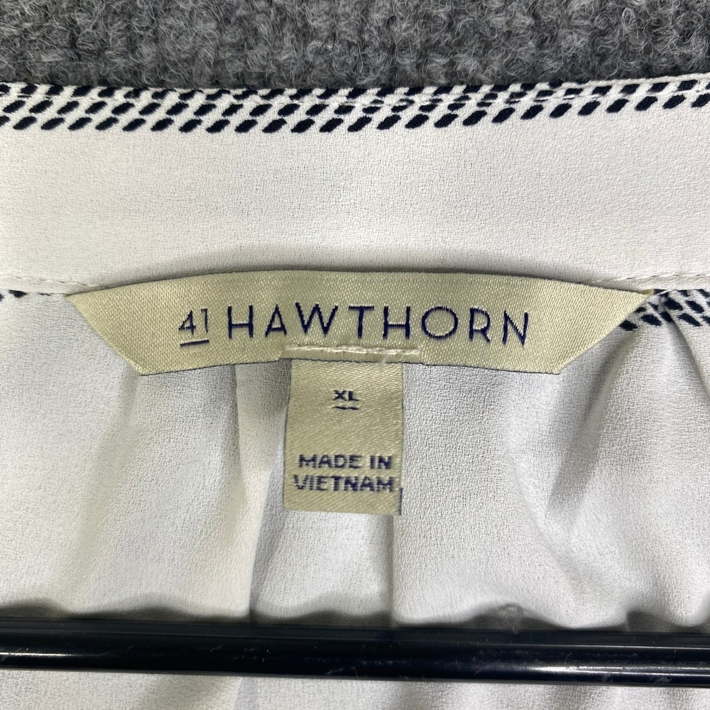 41 Hawthorn Womens XL White Black Windowpane Plaid V-Neck 3/4 Sleeve Blouse - Picture 2 of 8
